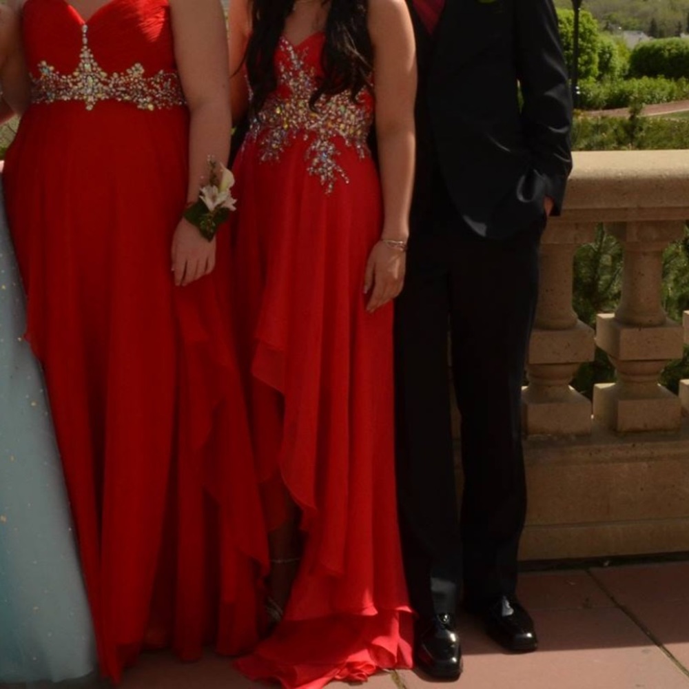 Coral Jeweled Hi-Low Grad Dress
